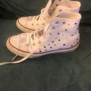 Converse white high tops size 2 with custom bling